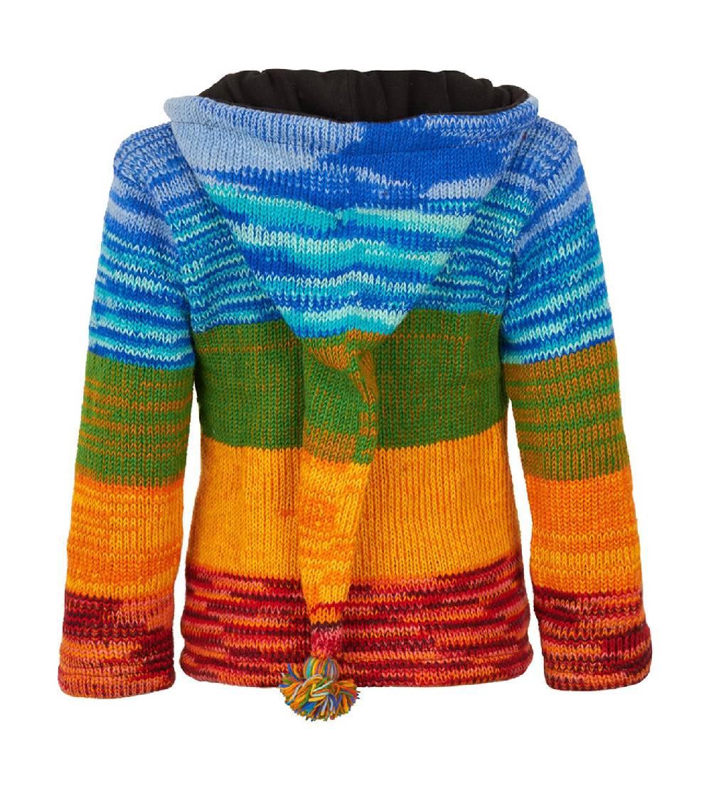 Kunst Und Magie Damen Strickjacke Goa Wolle Jacke mit abnehmbarer Zipfelkapuze Fleecefutter Rainbow Neueste Stile