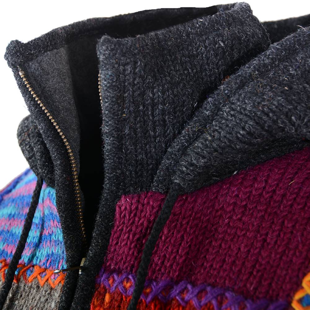 Kunst Und Magie Kunst und Magie Damen Bunte Patchwork Strickjacke mit Zipfelkapuze Letzter Tag