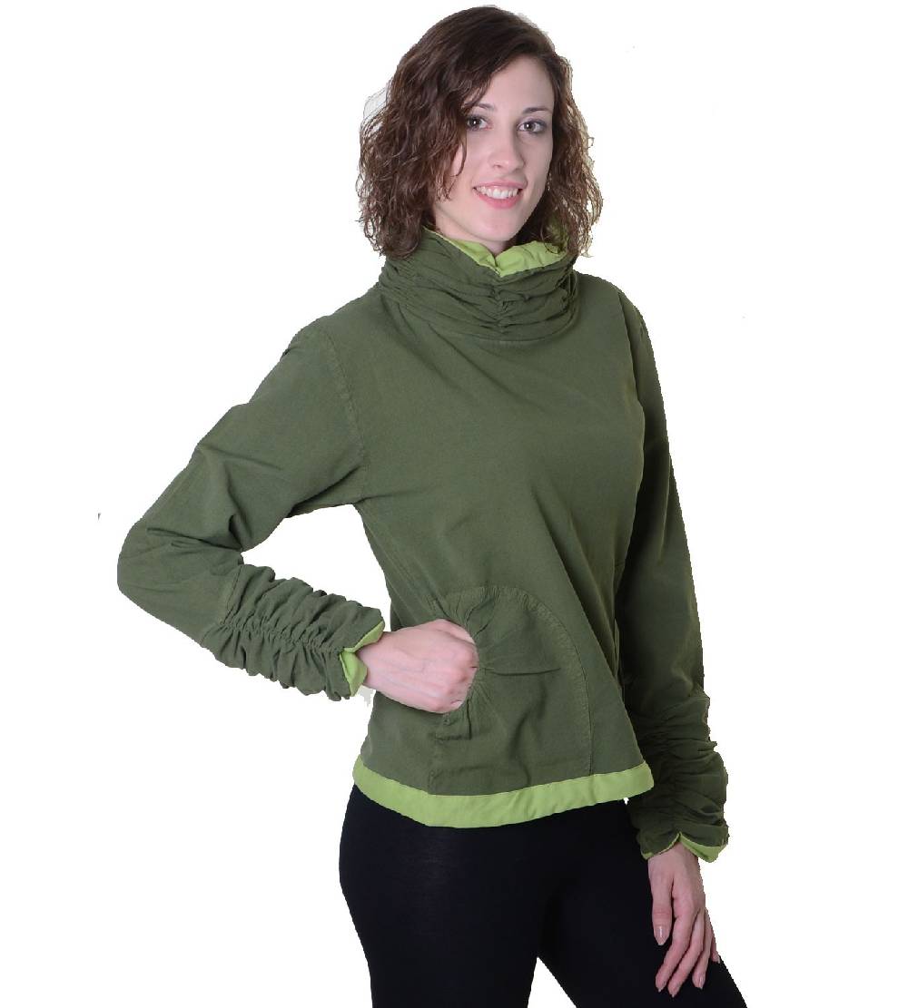 Kunst Und Magie Damen Pullover aus Baumwolle im Rollkragen Rüschen-Look - Hippie Oberteil Vierteljährliche Förderung