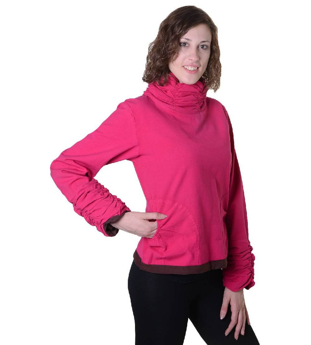 Kunst Und Magie Damen Pullover aus Baumwolle im Rollkragen Rüschen-Look - Hippie Oberteil Vierteljährliche Förderung