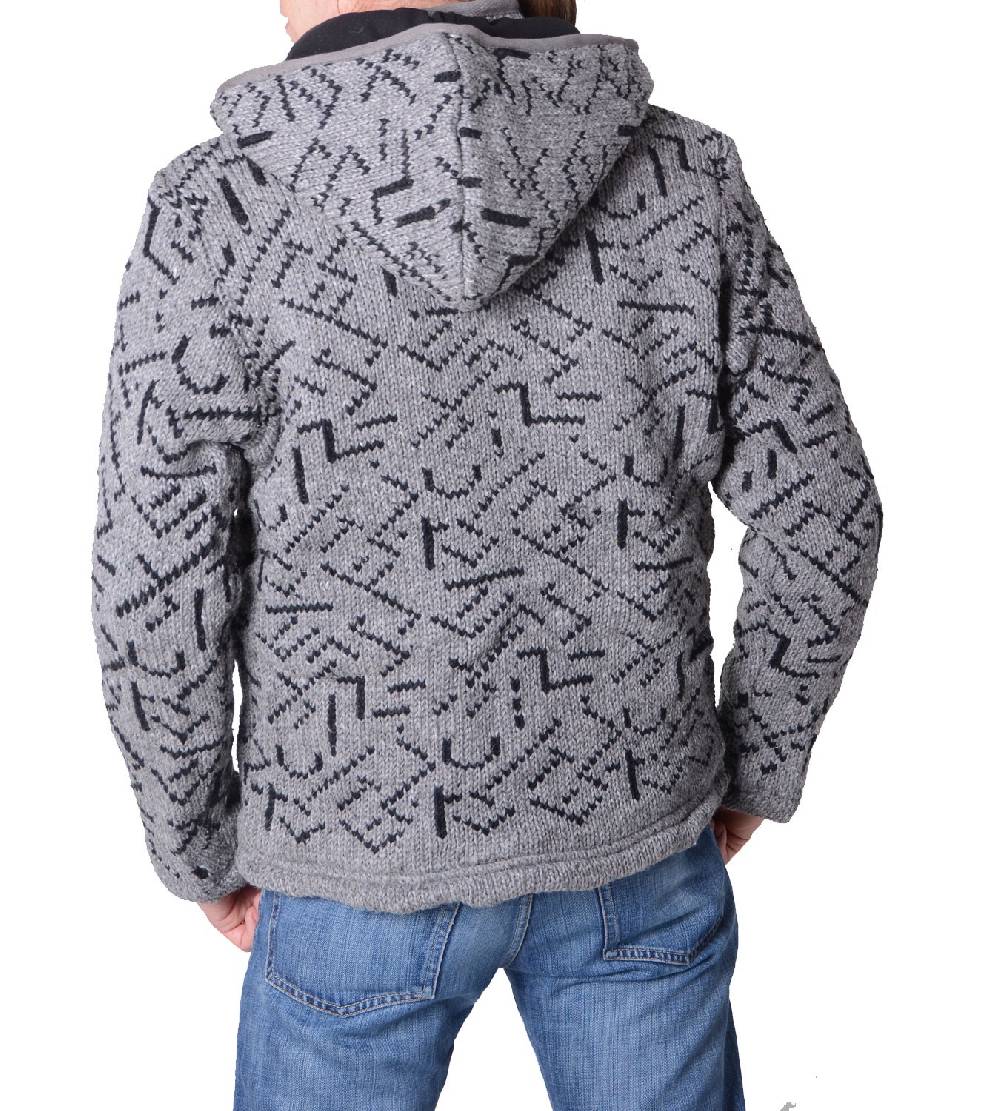 Kunst Und Magie Herren Strickjacke Wolljacke mit Fleecefutter und abnehmbarer Kapuze und Muster Im Verkauf