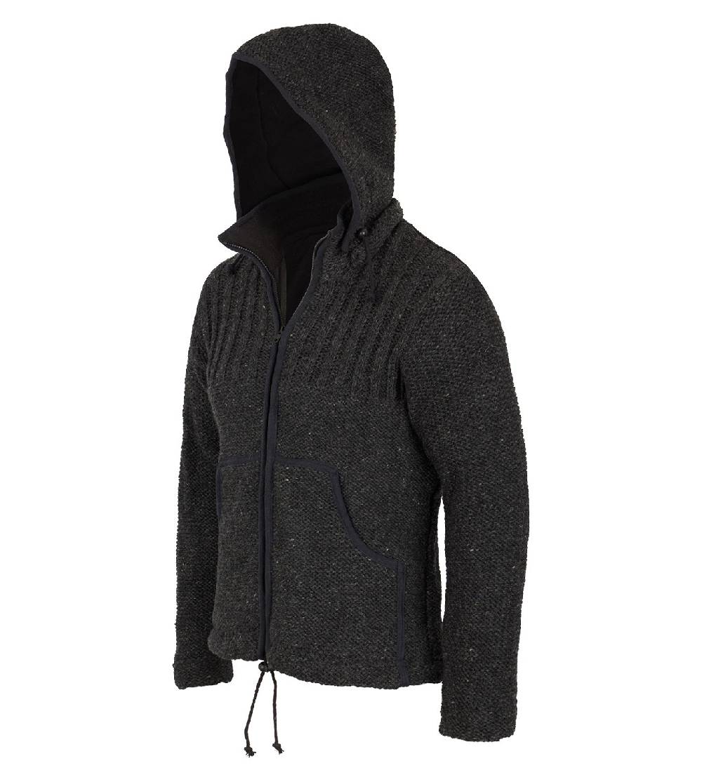 Kunst Und Magie Herren Strickjacke Wollejacke mit Fleecefutter und abnehmbarer Kapuze Outlet
