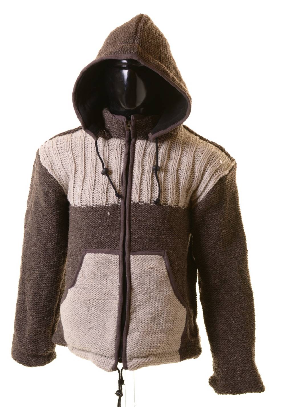 Kunst Und Magie Herren Strickjacke Wolljacke mit Fleecefutter und abnehmbarer Kapuze Grau und Braun Auslauf