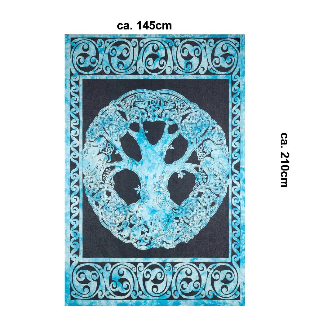 Kunst Und Magie Dekotuch Tagesdecke Wandbehang Celtic Lebensbaum Ygdrasül Tuch Keltisch Blau ca.210x145cm Limitierter Zeitrabatt