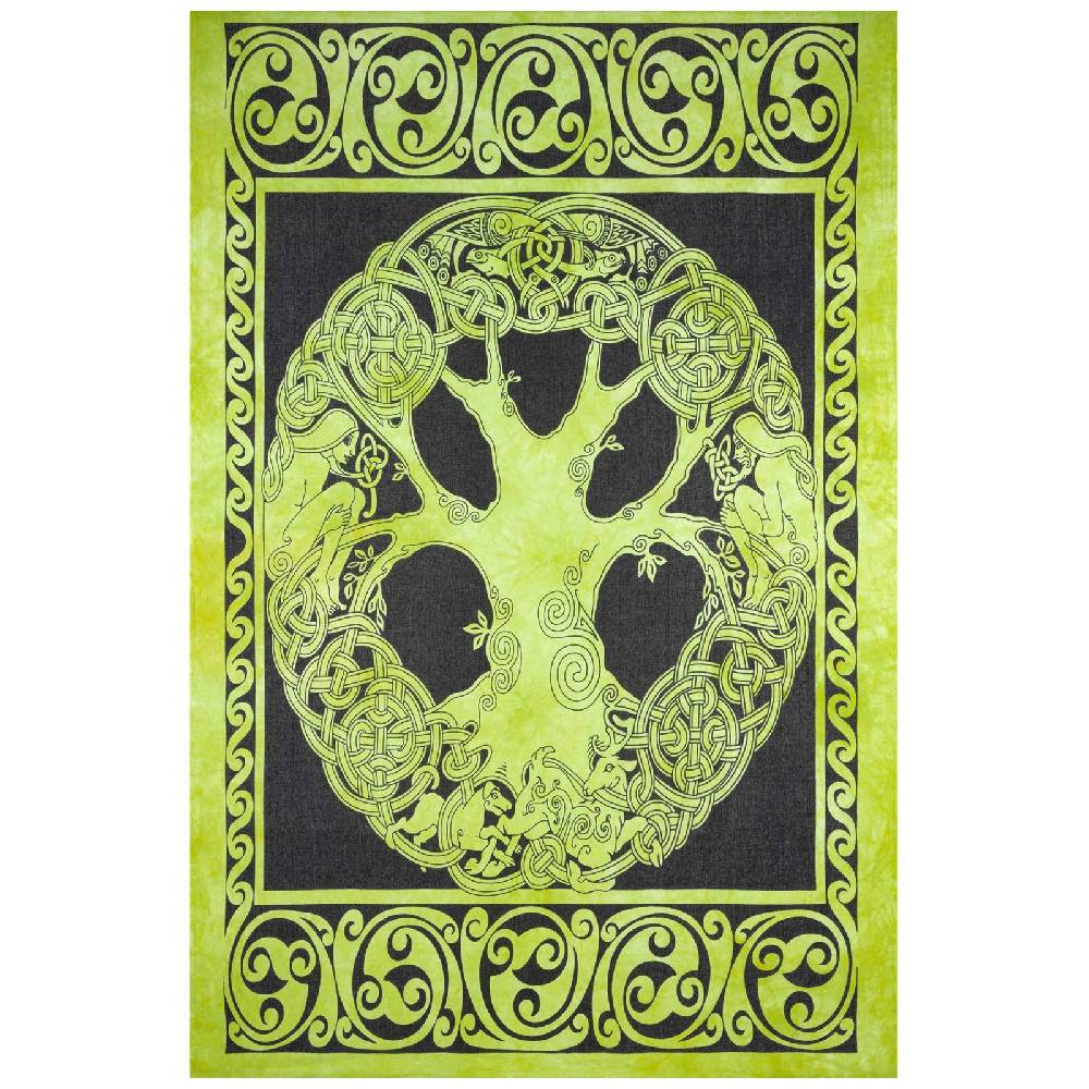 Kunst Und Magie Dekotuch Tagesdecke Wandbehang Celtic Lebensbaum Ygdrasül Tuch Keltisch Grün ca.210x145cm Fabrik Onlineshop