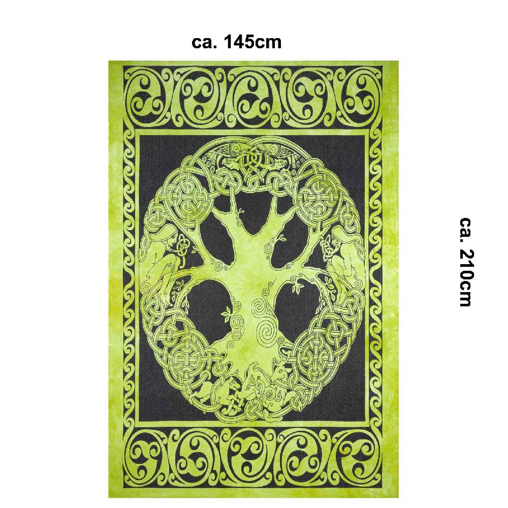 Kunst Und Magie Dekotuch Tagesdecke Wandbehang Celtic Lebensbaum Ygdrasül Tuch Keltisch Grün ca.210x145cm Fabrik Onlineshop