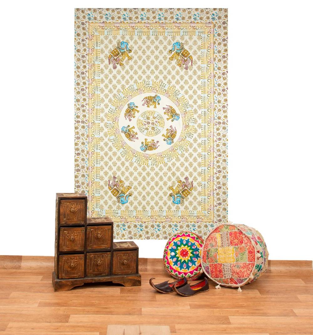 Kunst Und Magie Kunst und Magie Tagesdecke Wandbehang Deko Tuch Elefant Mandala ca 135 x 200cm Versandkostenfrei