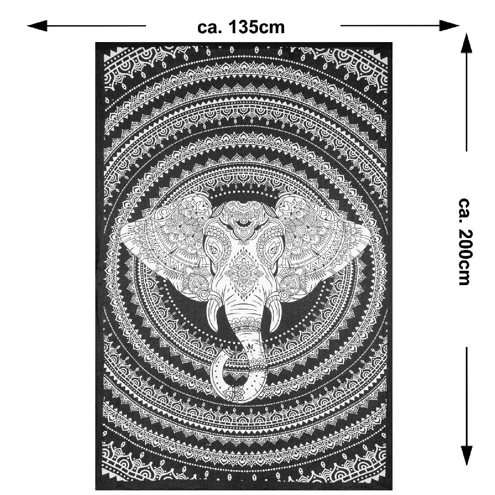 Kunst Und Magie Kunst und Magie Tagesdecke Wandbehang Deko Tuch Elefant Mandala ca 135 x 200cm Begrenztes Angebot
