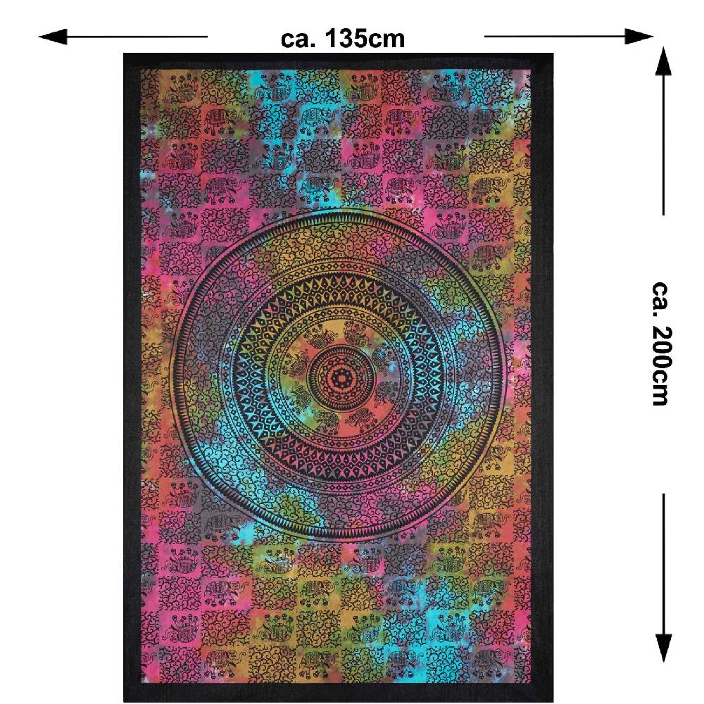 Kunst Und Magie Kunst und Magie Tagesdecke Wandbehang Deko Tuch Elefant Mandala ca 135 x 200cm Exklusivangebot