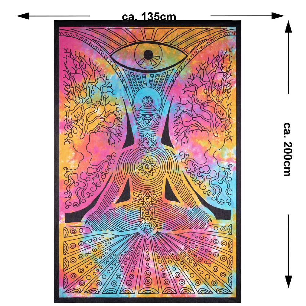 Kunst Und Magie Kunst und Magie Tagesdecke Wandbehang Bunt Deko Tuch Buddha Chackra Meditation ca.200x135cm Preisnachlass