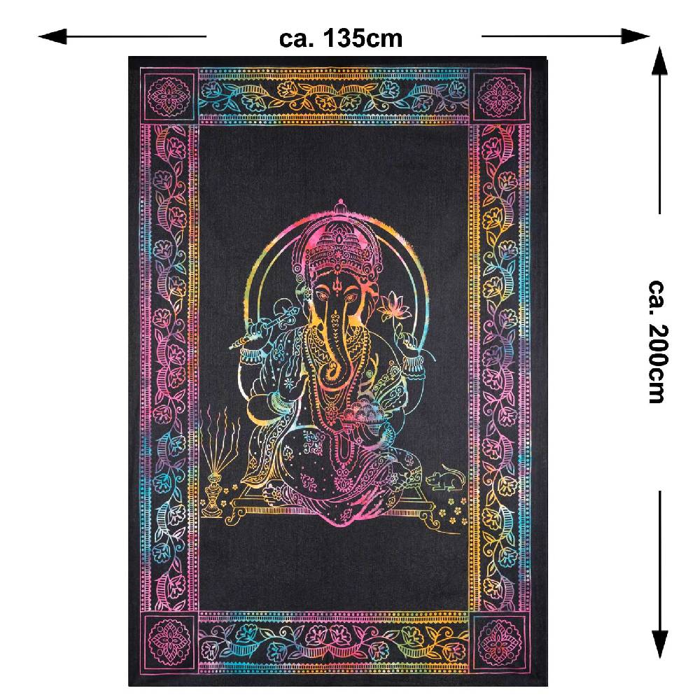 Kunst Und Magie UV Tuch Ganesha Tagesdecke Wandbehang Deko Meditation UV Schwarzlicht ca. 200 x 135 cm Saisonschlussverkauf