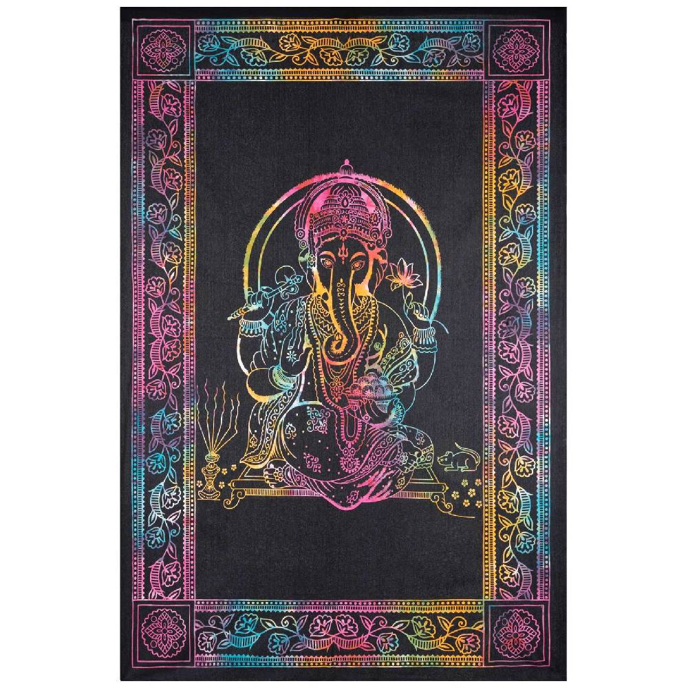 Kunst Und Magie UV Tuch Ganesha Tagesdecke Wandbehang Deko Meditation UV Schwarzlicht ca. 200 x 135 cm Saisonschlussverkauf