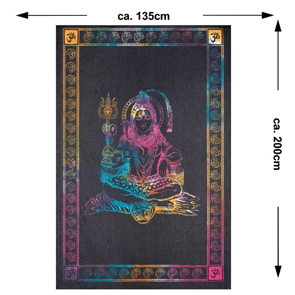 Kunst Und Magie UV Tuch Shiva Tagesdecke Wandbehang Deko Meditation UV Schwarzlicht ca. 200 x 135 cm Black Friday