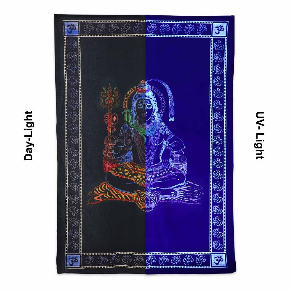 Kunst Und Magie UV Tuch Shiva Tagesdecke Wandbehang Deko Meditation UV Schwarzlicht ca. 200 x 135 cm Black Friday