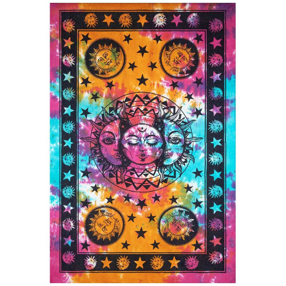 Kunst Und Magie Tagesdecke Wandbehang Bunt Deko Tuch Sonne Mond und Sterne Goa Hippie ca.200 x 140cm Cyber Monday