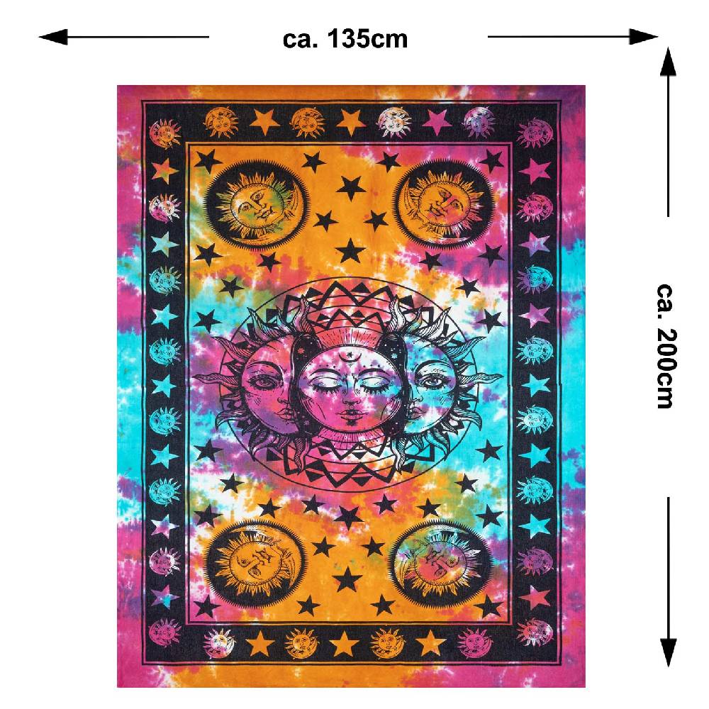 Kunst Und Magie Tagesdecke Wandbehang Bunt Deko Tuch Sonne Mond und Sterne Goa Hippie ca.200 x 140cm Cyber Monday