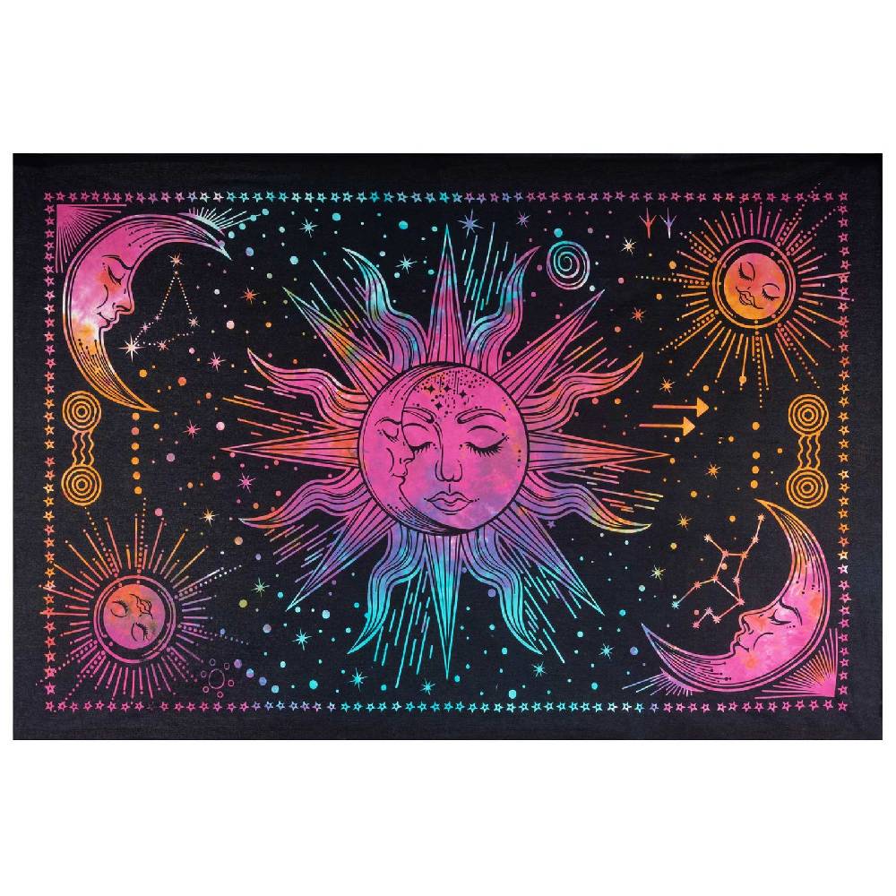 Kunst Und Magie Tagesdecke Wandbehang Bunt Deko Tuch Sonne Mond und Sterne Goa Hippie ca.200 x 140cm Osterangebot