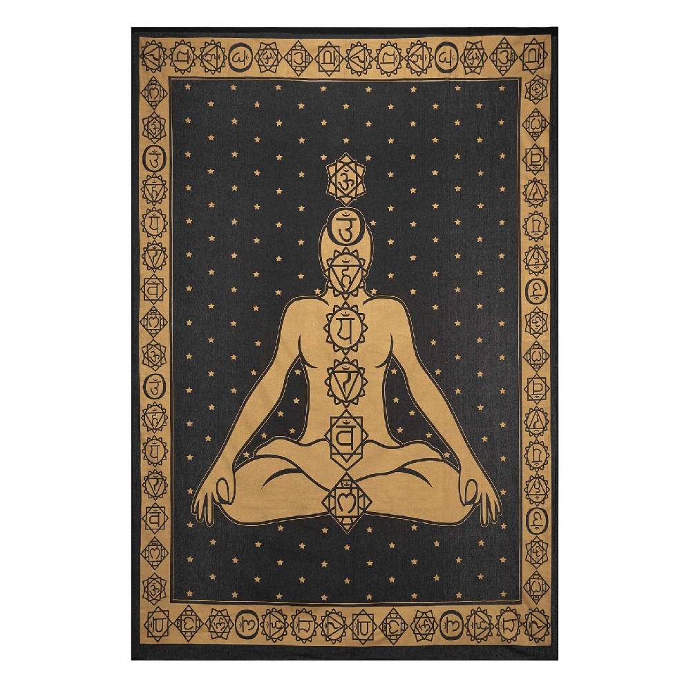 Kunst Und Magie Tagesdecke Wandbehang Bunt Deko Tuch Golden Buddha 7 Chackra Meditation ca.200x135cm Muttertagsangebot