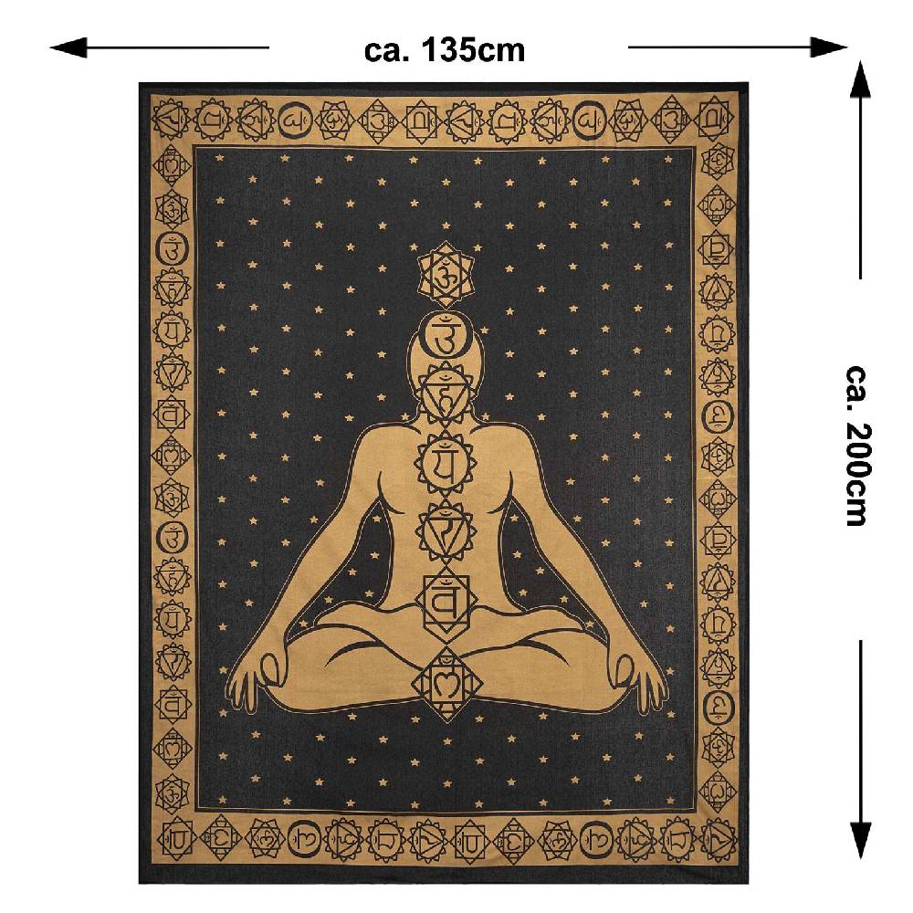 Kunst Und Magie Tagesdecke Wandbehang Bunt Deko Tuch Golden Buddha 7 Chackra Meditation ca.200x135cm Muttertagsangebot