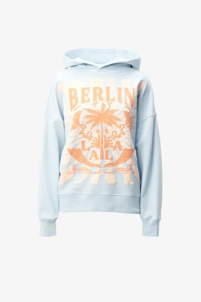 Lala Berlin Hoodie Irina cotton sunset palm light blue Zeitbegrenzte Promotion