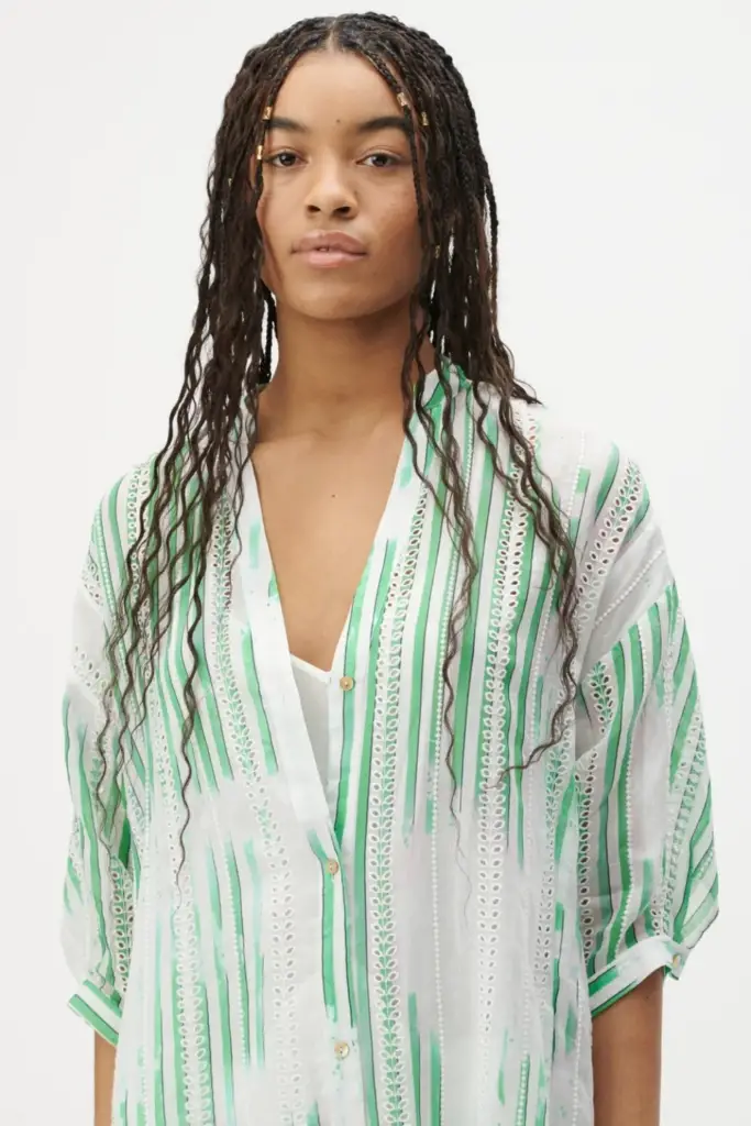 Lala Berlin Dress Dacire bast fiber green stripes Fabrik Onlineshop