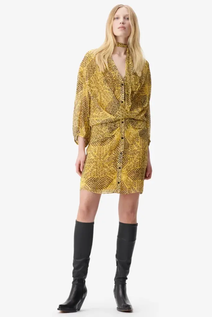 Lala Berlin Dress Drina viscose heritage star yellow Neueste Stile