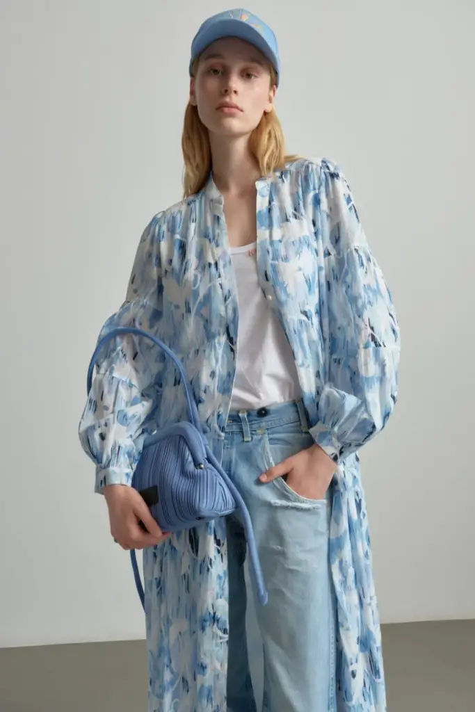 Lala Berlin Dress Dinella cotton floral fountain blue Zeitbegrenzte Promotion