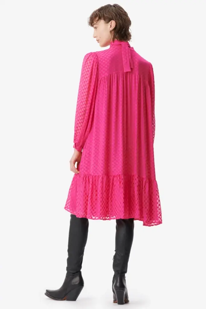Lala Berlin Dress Day viscose/silk blend polka dot dragonfruit Super Rabatt