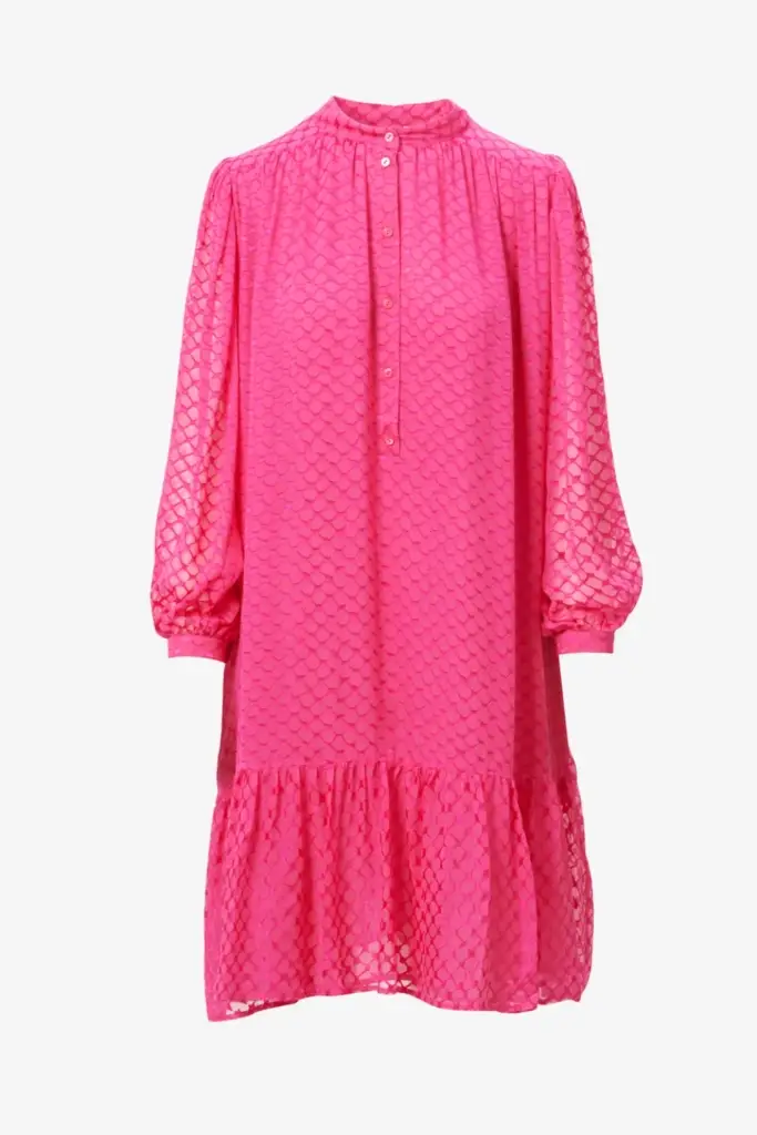 Lala Berlin Dress Day viscose/silk blend polka dot dragonfruit Super Rabatt