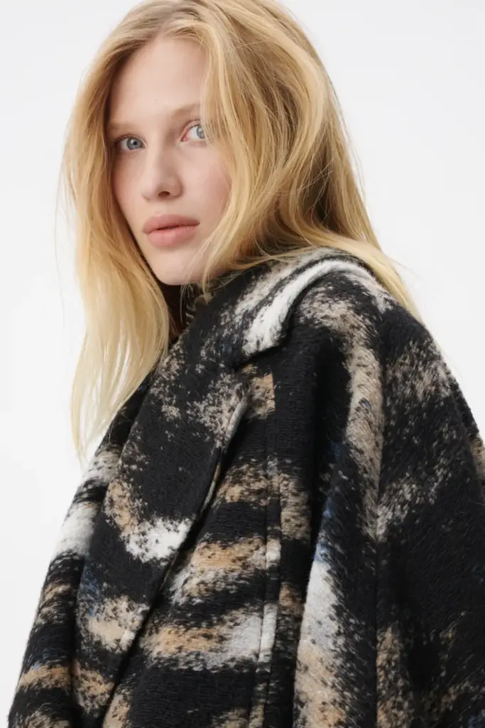 Lala Berlin Coat Olly wool/polyester blend big zebra black 2025