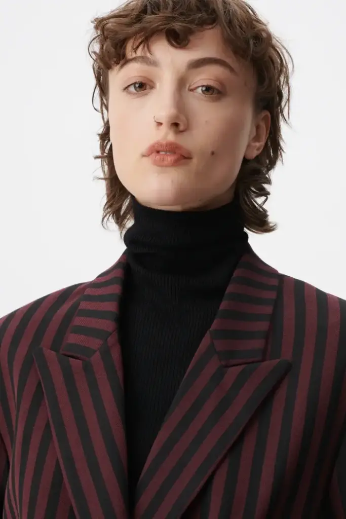 Lala Berlin Coat Odith polyester mix stripe fudge Auslauf