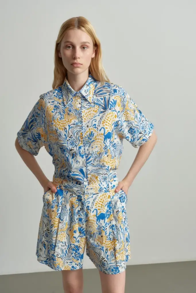 Lala Berlin Blouse Betta linen/viscose blend magic garden day Kostenloser Versand