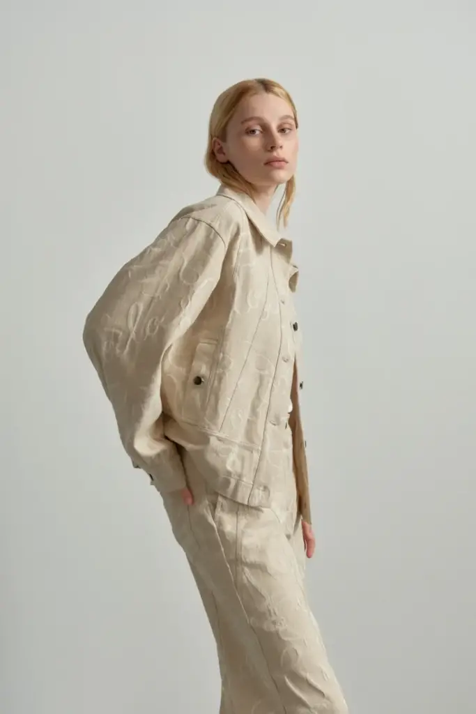 Lala Berlin Jacket Jacek cotton mix lalagram jacquard beige Versandkostenfrei