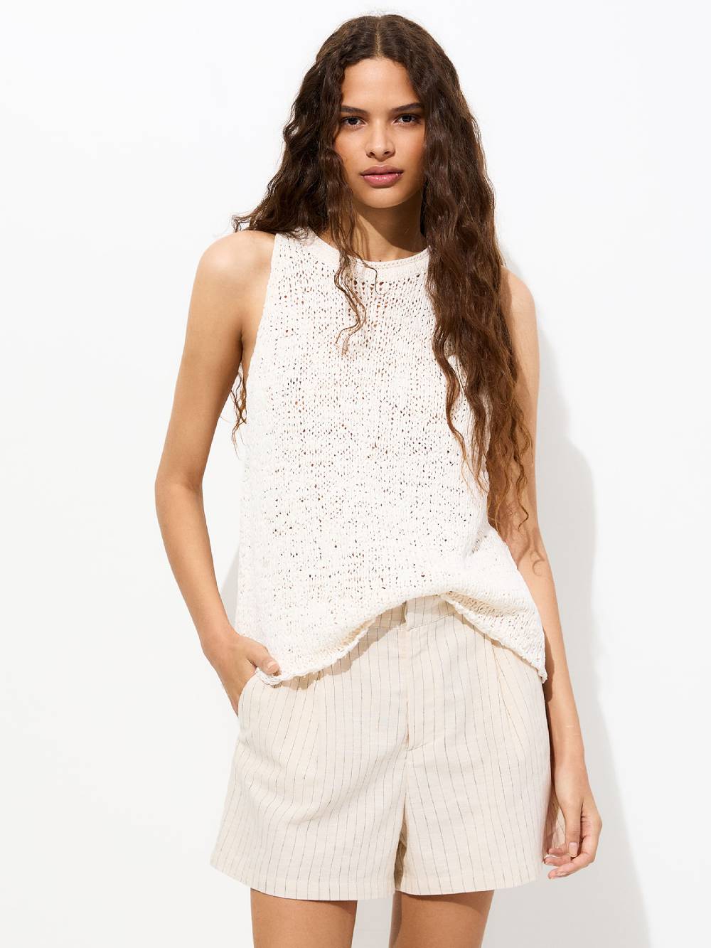 Pull&Bear Knitted Top in Light Beige Lagerräumung