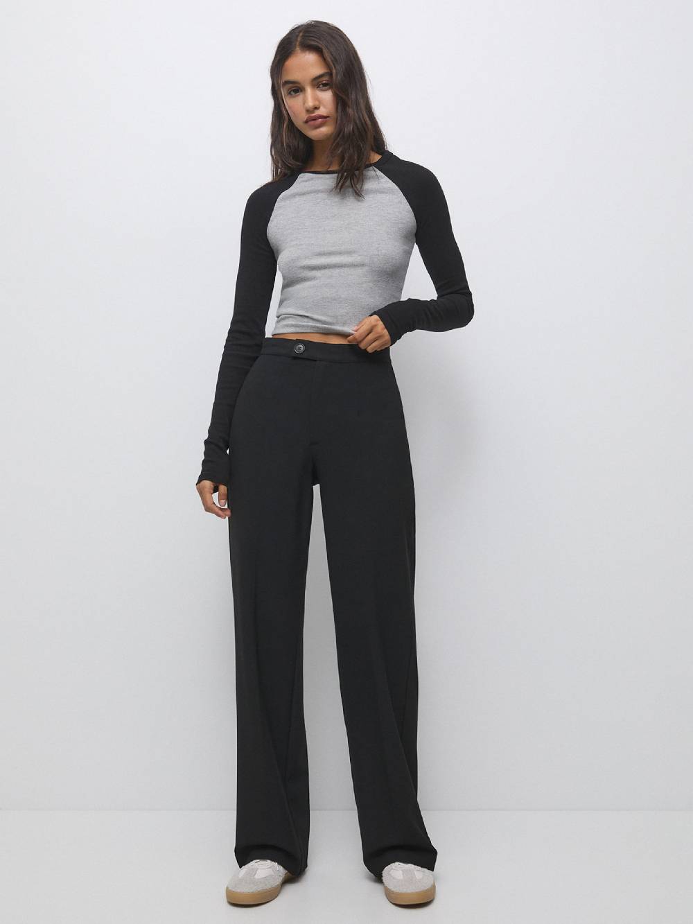 Pull&Bear Wide leg Pants in Black Auslauf
