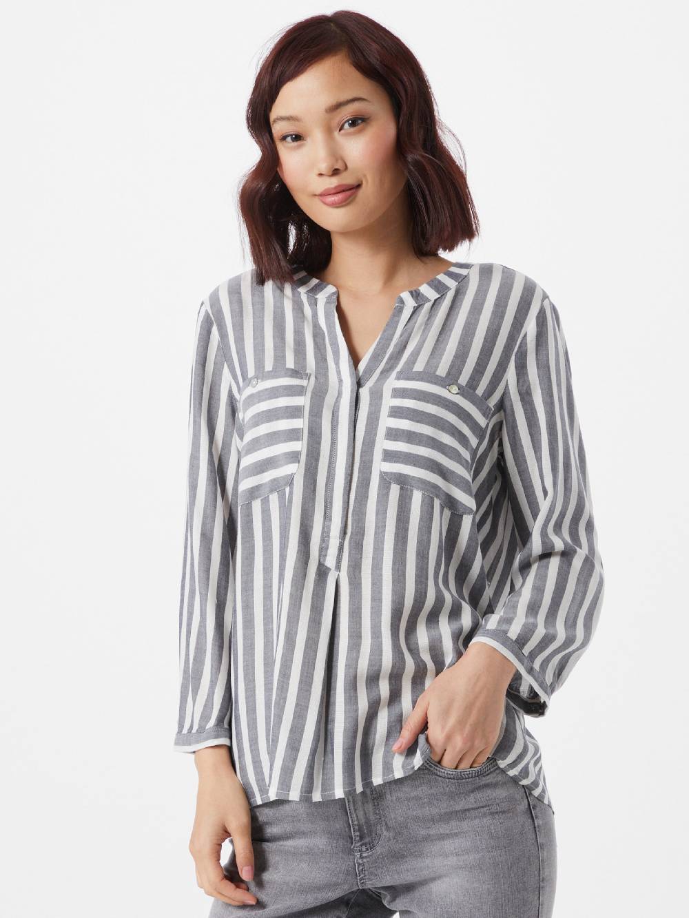TOM TAILOR Blouse in Navy, White Neuheiten