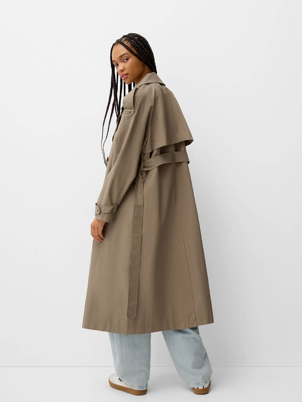 Bershka Between-Seasons Coat in Dark Beige Online