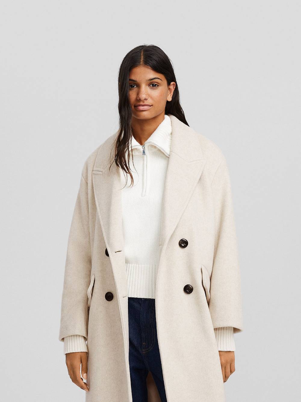 Bershka Between-Seasons Coat in Kitt Fabrikpreis