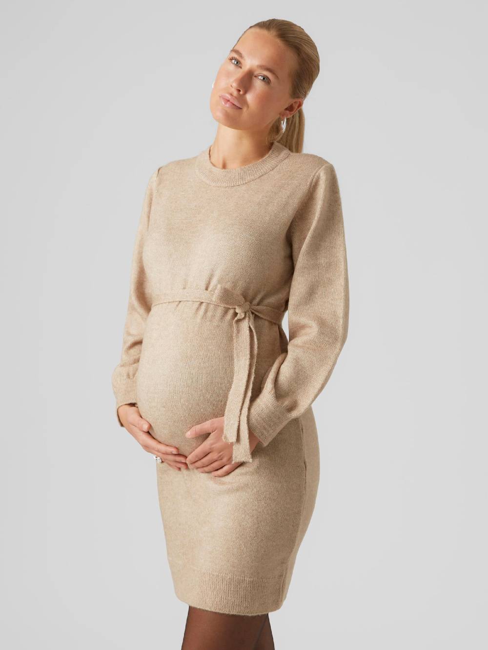 MAMALICIOUS Knitted dress 'New Anne' in Mottled Beige Begrenzt auf 3 Tage