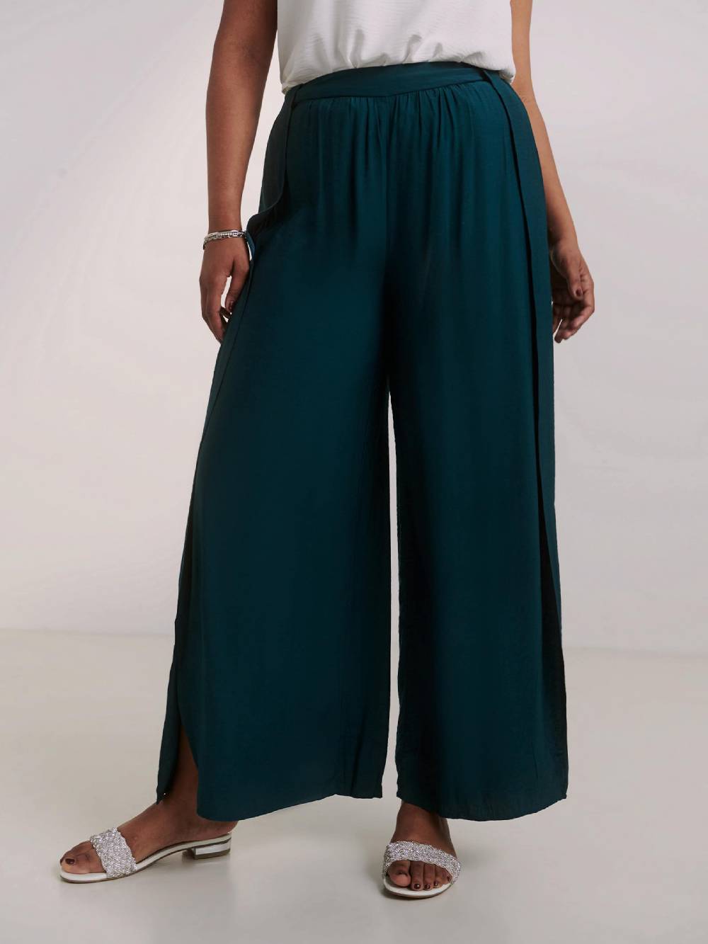 Guido Maria Kretschmer Curvy Wide leg Pants 'Darlin' in Petrol Muttertagsangebot