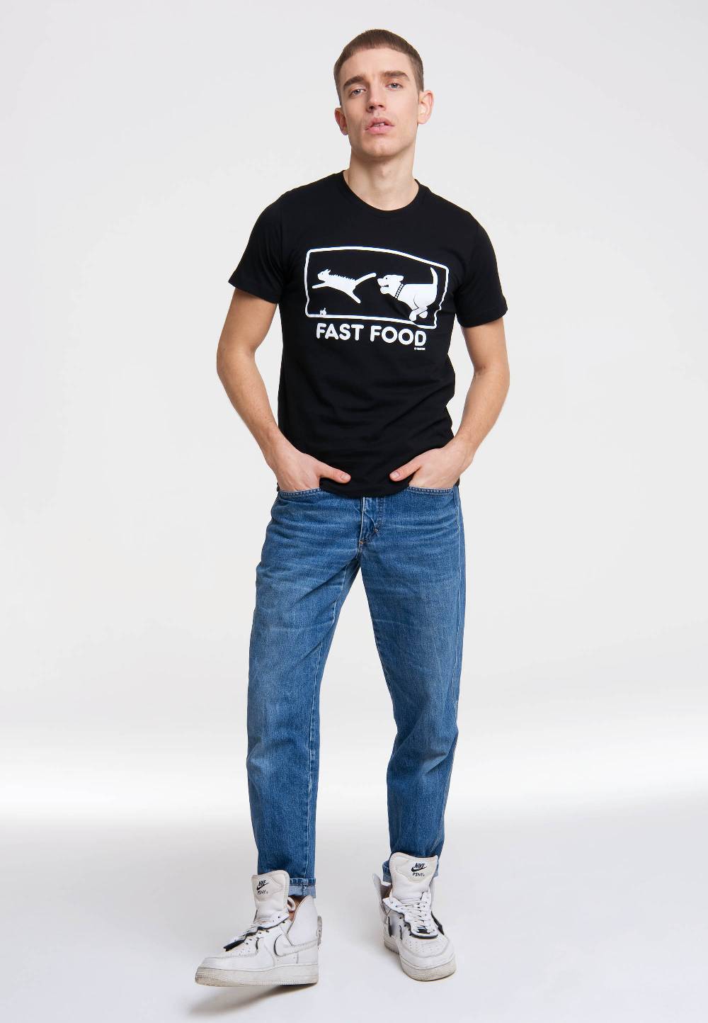 Logoshirt Fast Food - Hund Jagt Katze - T-Shirt Print Cyber Monday