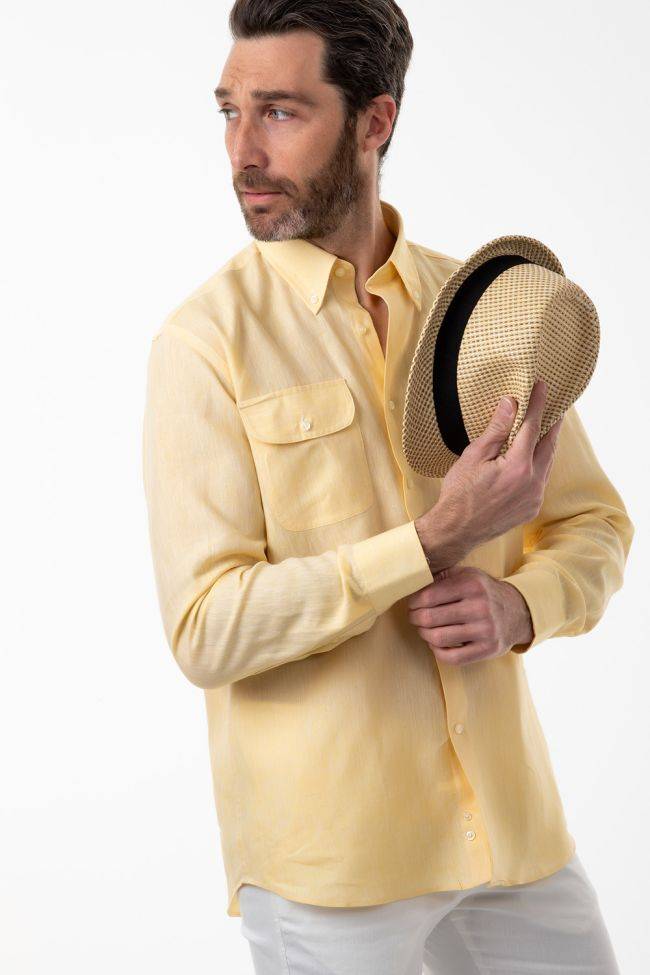 aplomb Hemd Herren Aplomb Classic Einfarbig 100% Leinen kragen Button-Down Lange Ärmel Neueste Stile