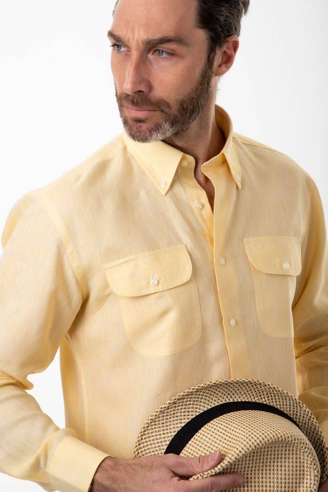 aplomb Hemd Herren Aplomb Classic Einfarbig 100% Leinen kragen Button-Down Lange Ärmel Neueste Stile