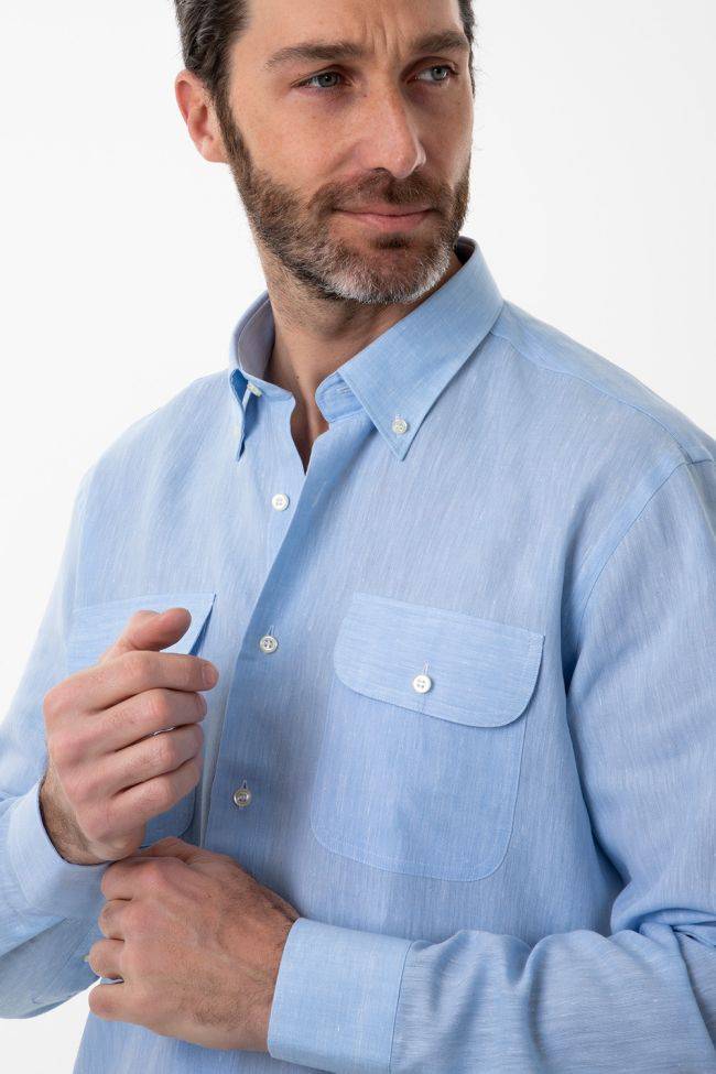 aplomb Hemd Herren Aplomb Classic Einfarbig 100% Leinen kragen Button-Down Lange Ärmel Saisonale Angebote