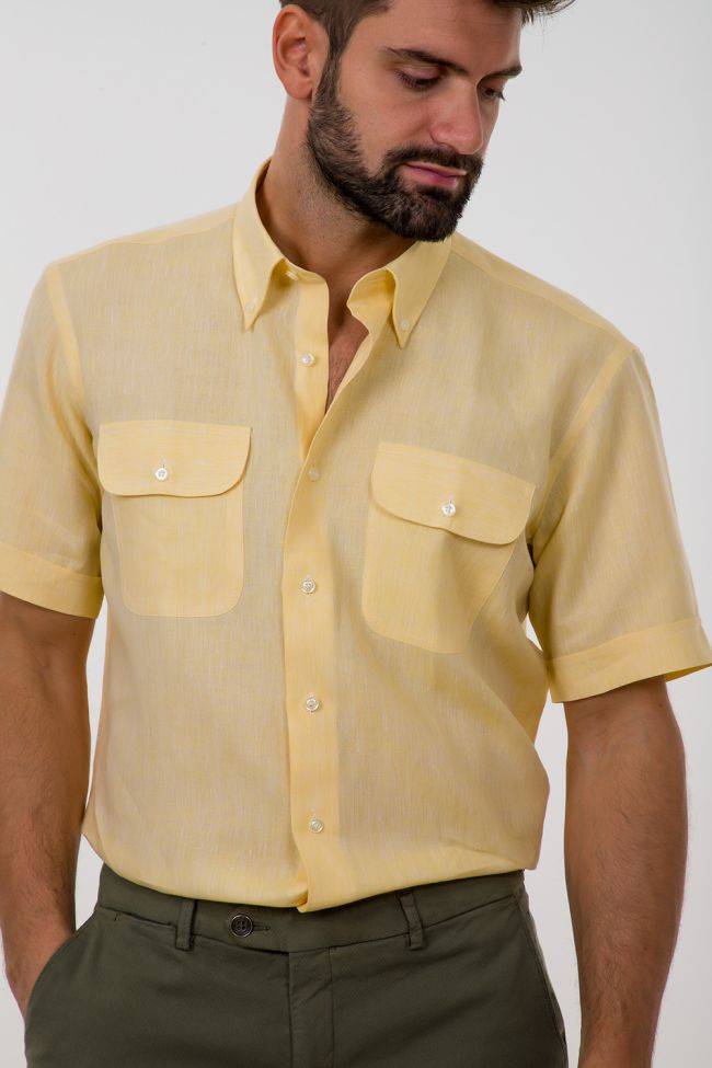 aplomb Hemd Herren Aplomb Classic Einfarbig 100% Leinen kragen Button-Down Kurze Ärmel Rabatte dieses Monats