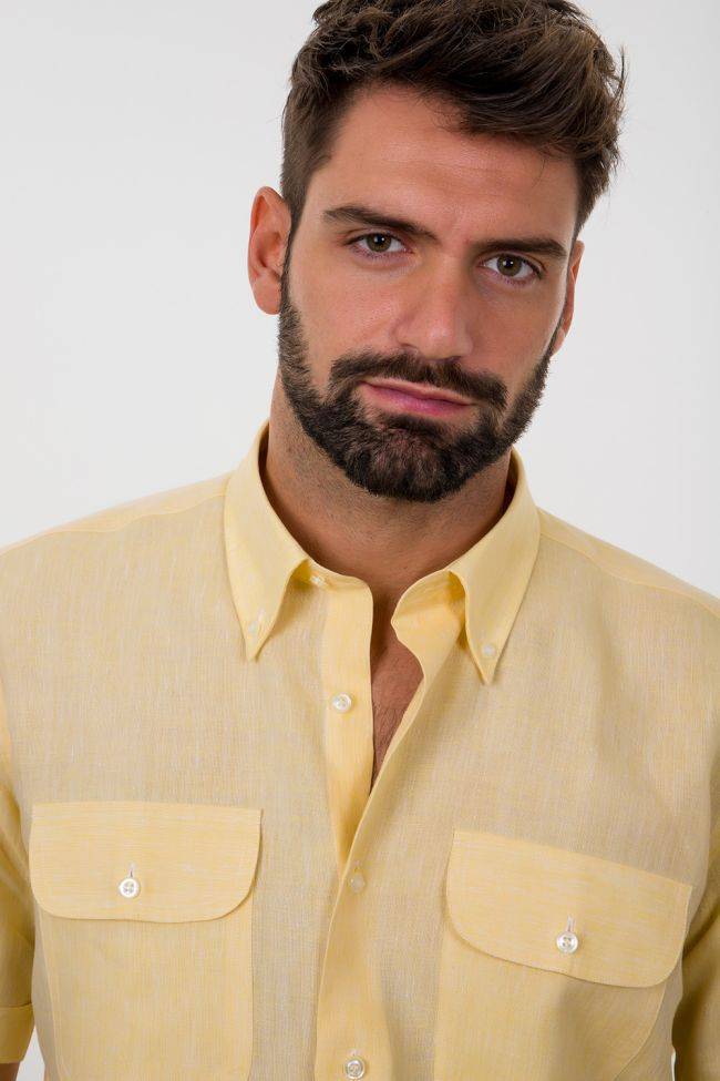 aplomb Hemd Herren Aplomb Classic Einfarbig 100% Leinen kragen Button-Down Kurze Ärmel Rabatte dieses Monats