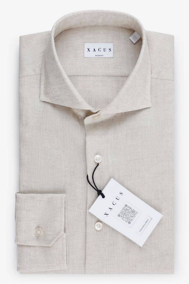 xacus Hemd Herren Xacus Regular Einfarbig 100% Leinen kragen Französisch Lange Ärmel Auslauf