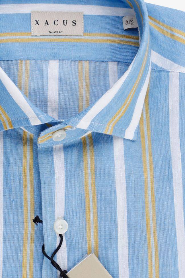 xacus Hemd Herren Xacus Regular Streifen 60% Leinen 40% Baumwolle kragen Französisch Lange Ärmel Hotsell