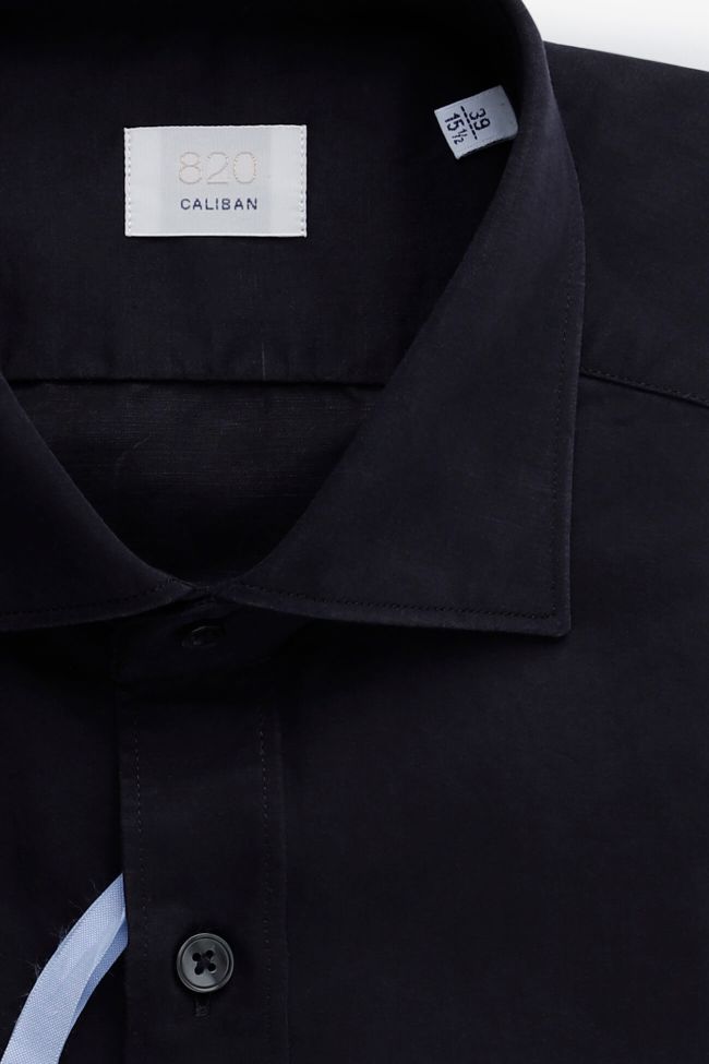 caliban Hemd Herren Caliban Slim Einfarbig 56% linen 44% cotton kragen Italienisch Lange Ärmel Letzte 3 Tage