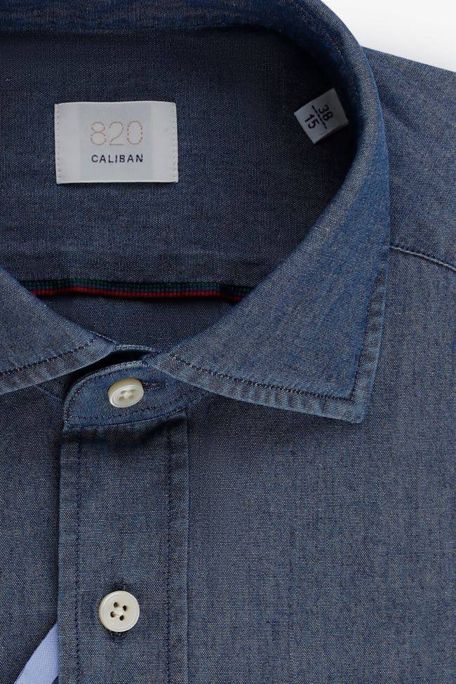 caliban Hemd Herren Caliban Regular Einfarbig 100% Baumwolle Denim Jeans kragen Französisch Lange Ärmel Vatertagsangebot
